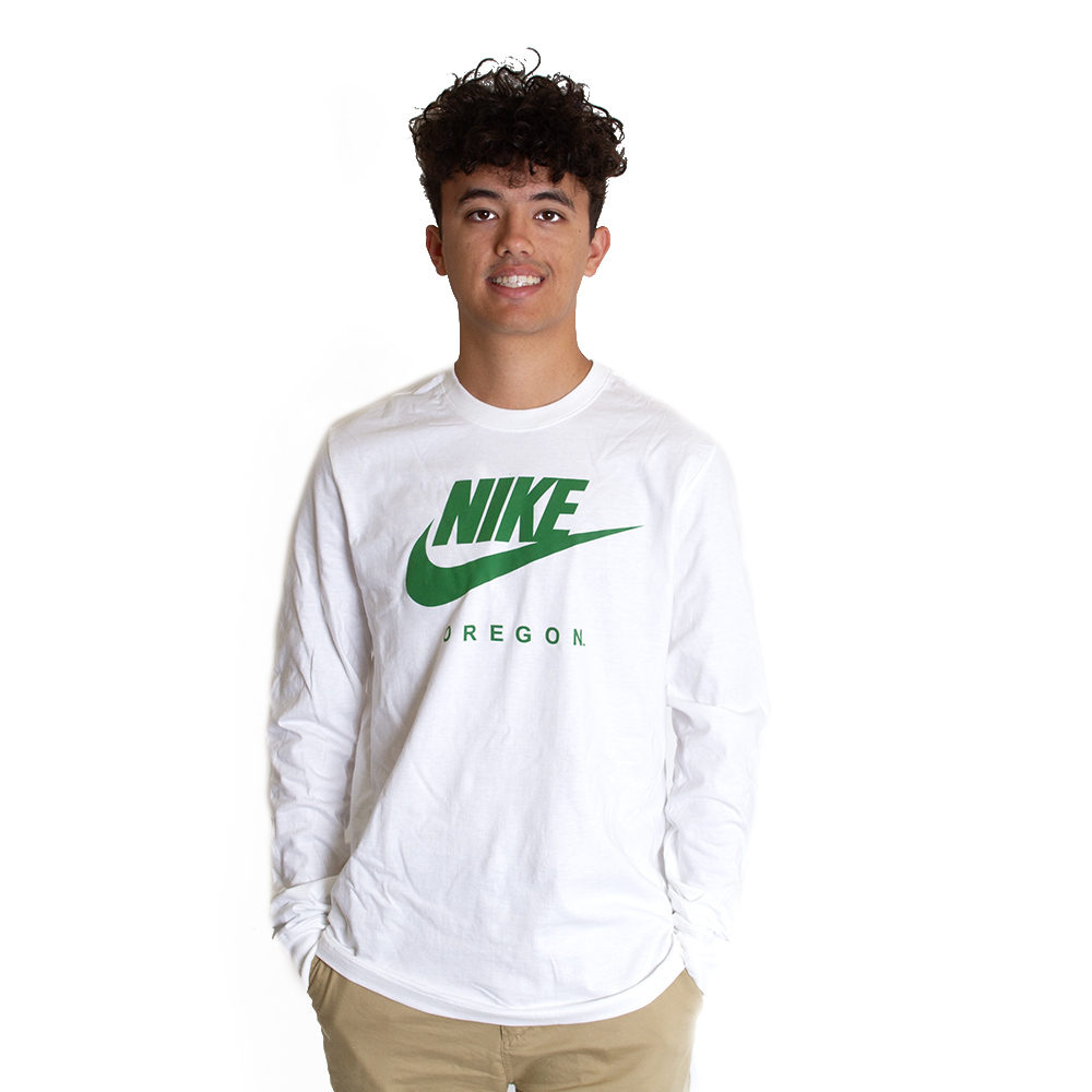 Oregon, Nike, White, Long Sleeve, Men, Nike Swoosh, T-Shirt, 795841